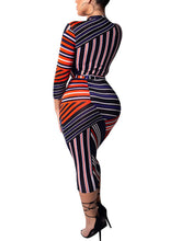 Vestidos midi de manga larga con rayas y bloques de color
